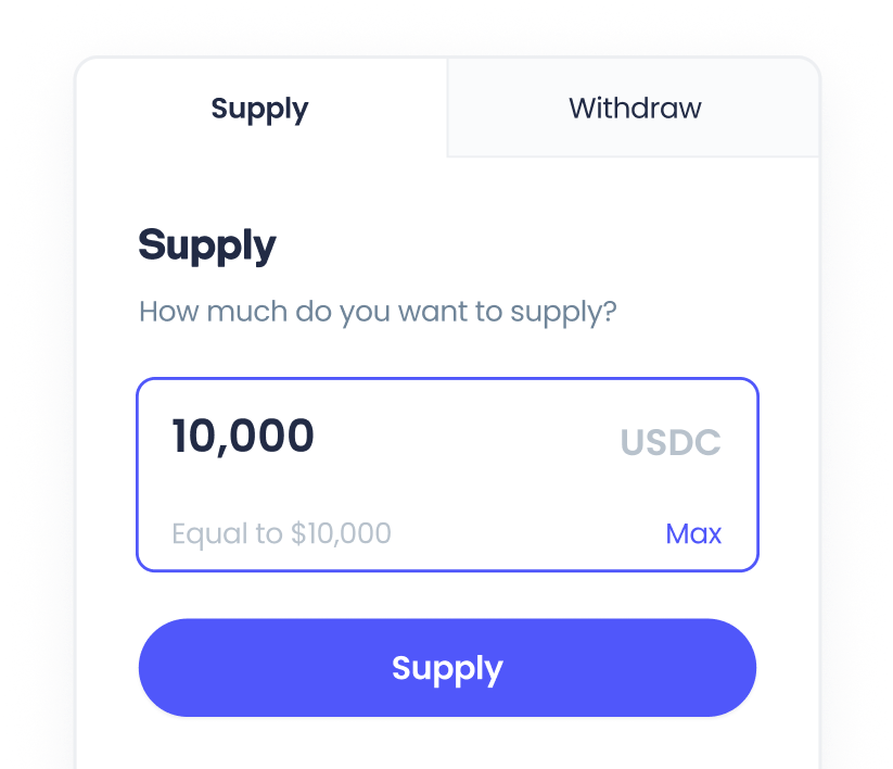 An image of the supply and withdraw funds ui